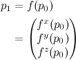 \begin{align*}
p_1 & = f(p_0) \\
& = \begin{pmatrix}
f^x(p_0) \\
f^y(p_0)\\
f^z(p_0)
\end{pmatrix}
\end{align*}