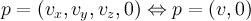 p = (vx, vy, vz, 0) <=> p = (v, 0)