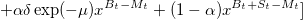 +\alpha\delta\exp(-\mu)x^{B_t-M_t}+(1-\alpha)x^{B_t+S_t-M_t}]