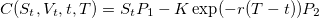 C(S_t,V_t,t,T)=S_tP_1-K\exp(-r(T-t))P_2