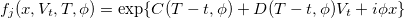 f_j(x,V_t,T,\phi)=\exp\{C(T-t,\phi)+D(T-t,\phi)V_t+i\phi x\}