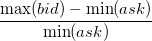 (Max_Bid - Min_Ask)/Min_Ask